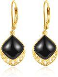 wholesale 925 Sterling Silver Black Onyx Teardrop Dangle Earrings with Bohemian Filigree Design and Leverback Hooks for Women Gift Ideas-0-0