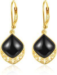 wholesale 925 Sterling Silver Black Onyx Teardrop Dangle Earrings with Bohemian Filigree Design and Leverback Hooks for Women Gift Ideas-Filigree Boho-A