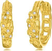 wholesale Gold Chain Link Cubic Zirconia Studs Hoop Earrings with Cubic Zirconia Stones - 925 Sterling Silver Hypoallergenic Minimalist Fashion  for Her-Nugget