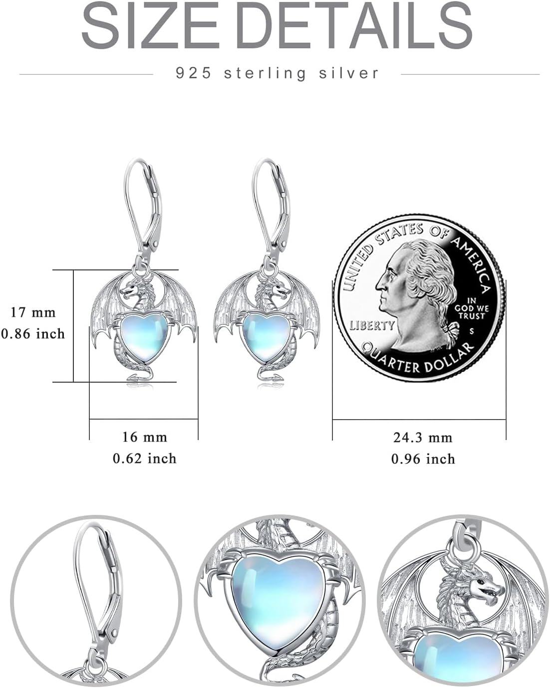  Sterling Silver Dragon Dangle Earrings Jewelry for Women -0-5