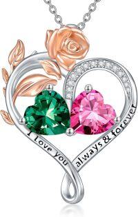 wholesale Sterling Silver Rose Quartz Heart Birthstone Necklace for Women Valentine s Day Gift-05-10-May-Oct Birthstones