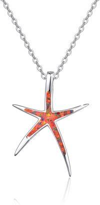 wholesale Sterling Silver Opal Starfish Necklace Hawaiian Ocean Pendant-Black