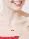 wholesale 925 Sterling Silver Gold Plated Cherry Red Enamel Bow Fruit Charm Pendant Necklace for Women Gifts-0-3