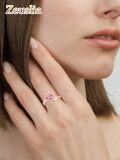 wholesale Rose Gold 925 Sterling Silver Pink Sapphire & White Opal Rabbit Ear Adjustable Ring for Women-0-5