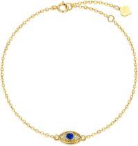 wholesale 14K Gold Chain Blue Stone Evil Eye Charm Bracelet for Women - Anniversary Gift-Yellow Gold