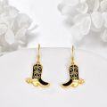 wholesale 925 Sterling Silver Cowboy Boot Shape Black Enamel Star Charm Hook Earring Set for Women Girls Bohemian  4cm Long-0-4