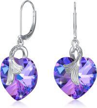 wholesale 925 Sterling Silver Purple Crystal Angel Wing Heart Drop Earrings-D-Mermaid Tail