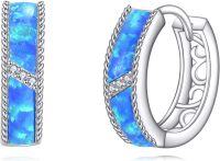 wholesale 925 Sterling Silver Blue Fire Opal Celtic Knot Huggie Hoop Earrings for Men & Women-Fashion