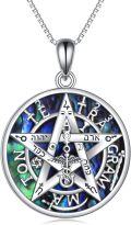 wholesale 925 Sterling Silver Abalone Shell Tetragrammaton Pentacle Locket Necklace for Women Girls Pagan  48cm Chain Length-0-1