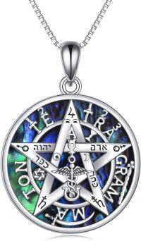 wholesale 925 Sterling Silver Abalone Shell Tetragrammaton Pentacle Pendant Necklace for Women Men Wiccan Witchcraft Gothic  43mm Diameter-Tetragrammaton