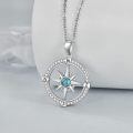 wholesale 925 Sterling Silver Compass Pendant Necklace With Turquoise Stone White Gold Plated-0-2
