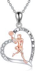wholesale 925 Sterling Silver Heart-Shaped Tennis Player Pendant Necklace - Be Strong and Be Yourself Inspiration Jewelry for Women & Girls-0-0