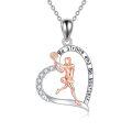wholesale 925 Sterling Silver Tennis Player Heart Pendant Necklace Rose Gold Cubic Zirconia-0-0