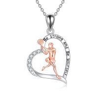 wholesale 925 Sterling Silver Tennis Player Heart Pendant Necklace Rose Gold Cubic Zirconia-Tennis necklace
