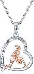 wholesale 925 Sterling Silver Basketball Player Heart Pendant Necklace for Women Girls Sport Lover Gifts-0-0