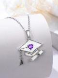 wholesale 925 Sterling Silver Purple Heart Amethyst Graduation Cap Pendant Necklaces for Women-0-3