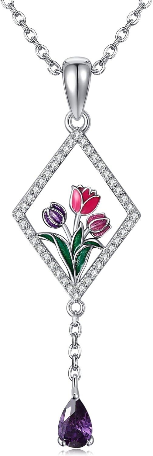 Sterling Silver Black Rose Infinity Pendant Necklace Valentine Gift-Tulip
