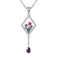 wholesale 925 Sterling Silver Purple Tulip Flower Drop Pendant Necklace for Women Girls Valentines Day Gifts Jewelry 43cm Chain Length-0-0