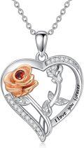 wholesale 925 Sterling Silver Heart Rose Pendant Necklaces for Women Gifts-0-0