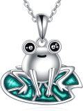 wholesale 925 Sterling Silver Frog Pendant with Green Enamel Leaves Necklace for Women-0-0