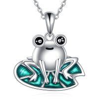 wholesale 925 Sterling Silver Frog On Leaf Pendant Necklace-Frog