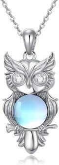 wholesale Sterling Silver Moonstone Owl Lab Grown Diamond Birthstone Necklace Pendant for Women-0-0