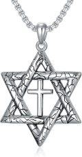 wholesale 925 Sterling Silver Cross in Star of David Pendant with Black Crackle Finish on  Necklaces for Men Women  Set-0-0
