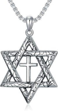 wholesale 925 Sterling Silver Cross in Star of David Pendant with Black Crackle Finish on  Necklaces for Men Women  Set-Star with Cross