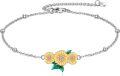 wholesale 925 Sterling Silver Yellow Gold Plated Sunflowers & Leaves Charm Anklet for Women-0-0