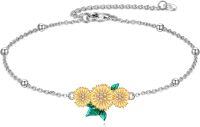 wholesale 925 Sterling Silver Yellow Gold Plated Sunflowers & Leaves Charm Anklet for Women-Sunflower