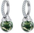 wholesale 925 Sterling Silver Green Moss Agate Filigree Ball Huggie Hoop Earrings for Women Gift Ideas-0-0