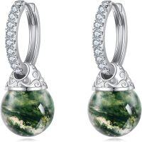 wholesale 925 Sterling Silver Green Moss Agate Filigree Ball Huggie Hoop Earrings for Women Gift Ideas-Moss Agate Hoop Earrings