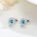 wholesale 925 Sterling Silver Round Blue Stone Flower Stud Earrings with Cubic Zirconia and Celtic Knot Design-0-2