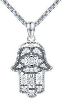 wholesale 925 Sterling Silver CZ Evil Eye Hamsa Hand Pendant Necklaces for Women and Girls Protection  45cm Chain Length-A-Silver Evil Eye Necklace