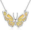 wholesale 925 Sterling Silver Yellow Fire Opal & Moss Agate Butterfly Pendant Necklace for Women Girls  43cm Chain Length-0-0