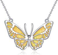 wholesale 925 Sterling Silver Yellow Fire Opal & Moss Agate Butterfly Pendant Necklace for Women Girls  43cm Chain Length-Butterfly-Yellow Opal