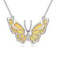 wholesale 925 Sterling Silver Yellow Fire Opal & Moss Agate Butterfly Pendant Necklace for Women Girls  43cm Chain Length-0-0