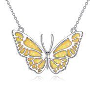 wholesale 925 Sterling Silver Yellow Fire Opal & Moss Agate Butterfly Pendant Necklace for Women Girls  43cm Chain Length-Butterfly-Yellow Opal