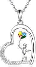 wholesale 925 Sterling Silver Autism Awareness Necklace with Heart Pendant and Puzzle Piece Design for Women-0-0