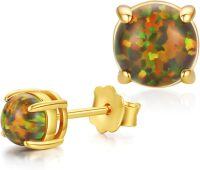 wholesale 14K Gold Round Green Fire Opal Stud Earrings for Women Gift Ideas-14K-Opal