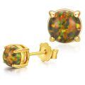 wholesale 14k Gold Round Black Opal Stud Earrings Four Prong Set For Women-0-0