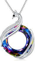 wholesale 925 Sterling Silver Peacock Rainbow Crystal Pendant Necklace for Women Men Gifts-0-0