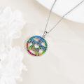 wholesale 925 Sterling Silver Rainbow Enamel Pentacle Triquetra Pendant Necklace for Women-0-1