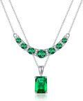 wholesale 925 Sterling Silver Green Emerald & White Topaz Pendant Necklace for Women Gifts-0-0
