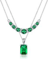 wholesale 925 Sterling Silver Green Emerald & White Topaz Pendant Necklace for Women Gifts-Emerald