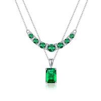 wholesale 925 Sterling Silver Platinum Plated Green Zircon Emerald Cut Drop Pendant Necklace For Women-Emerald