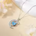 TOUPOP Sterling Silver Aquamarine Moon Star Pendant Necklace-0-4
