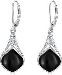 wholesale 925 Sterling Silver Black Onyx Celtic Teardrop Dangle Earrings  for Women-Black Onyx_A