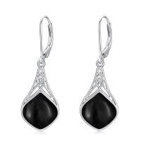 wholesale 925 Sterling Silver Teardrop Drop Earrings Wholesale With Celtic Knots-Black Onyx_A