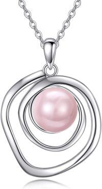 wholesale Sterling Silver White Black Pink Turquoise White Opal Rose Gold Pearl Necklace for Women-Pink Pearl